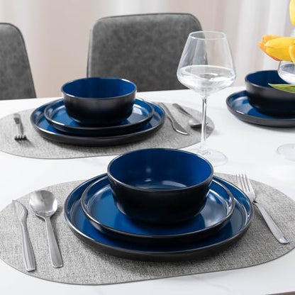 Melamine Dinnerware Sets, 12 Pcs Unbreakable Plates and Bowls Set, Outdoor Dinnerware RV and Camper Dishes Sets for 4, Kitchen Dishes Set for Entertaining, Black and Blue - color: Black and Blue