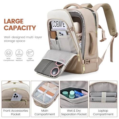 LOVEVOOK Travel Backpack for Women, TSA Approved Carry On Backpack with 2 Packing Cubes, Personal Item Backpack Fits 17 Inch Laptop, Weekender Water-resistant Daypack, Khaki-beige - color: Khaki-beige, size: 17.3 Inch-3Pcs