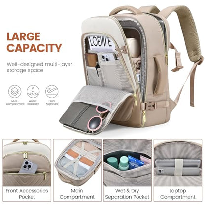 LOVEVOOK Travel Backpack for Women, TSA Approved Carry On Backpack with 2 Packing Cubes, Personal Item Backpack Fits 17 Inch Laptop, Weekender Water-resistant Daypack, Khaki-beige - color: Khaki-beige, size: 17.3 Inch-3Pcs