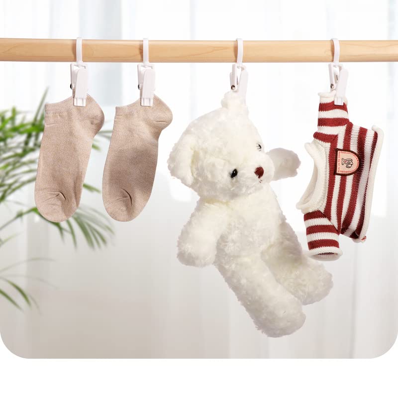 VinBee 20 PCS Laundry Hooks with Clips Super Strong Plastic Home Travel Swivel Hanging Hanger Closet Organizer Clamps Socks Boot Bras Towels for Bathroom Wardrobe Kitchen Office - 4.3 Inches (White) - color: White