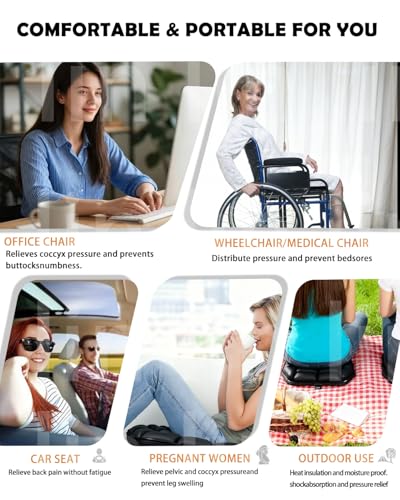 Inflatable Travel Seat Cushion, 3D Airbag Wheelchair Cushions, Airplane Seat Cushion for Long Flights Without Air Pump, Coccyx Cushion for Tailbone Pain,for Office Chair, Cars, Stadiums