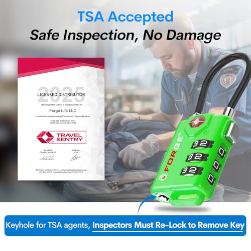 TSA Approved Cable Luggage Locks, Re-settable Combination with Alloy Body (Green 4 Locks) - color: Green 4Pk