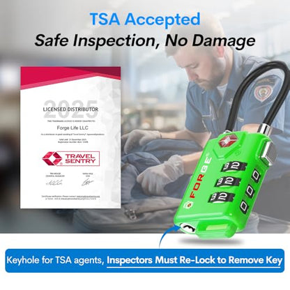 TSA Approved Cable Luggage Locks, Re-settable Combination with Alloy Body (Green 4 Locks) - color: Green 4Pk