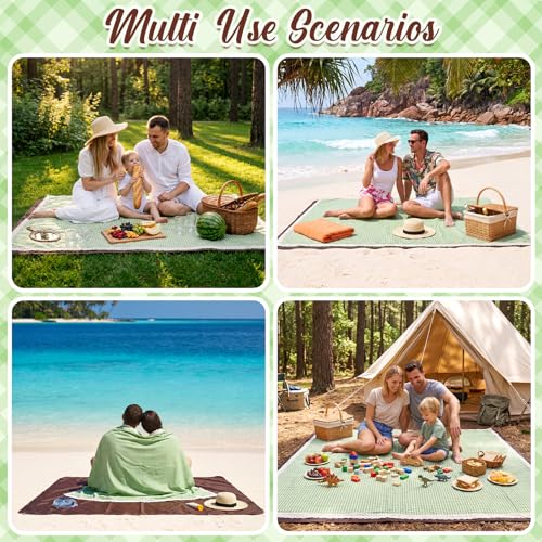 VitalCozy Waterproof Picnic Blankets 59 x 78in Outdoor Blanket Foldable 2 in 1 Double Layer Sandproof Beach Mat with Carry Strap for Camping Lawn Park Beach Grass (Green White) - color: Green White