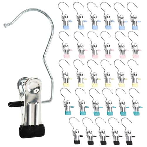 36pcs Hangers Clips, Stainless Steel Closet Hangers Laundry Hanging Hooks, Boot Hanger for Closet, Portable Clothes Pins for Towel Glove Hat Pants Jeans Skirt Sock Travel Home (Colorful) - color: Colorful