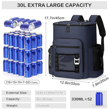 Hulongo Cooler Backpack, 30L Insulated Leakproof Soft Cooler Bag for 52 Cans, Lightweight Backpack for Beach, Picnic, Camping, Hiking, Fishing and Travel - color: Dark Blue