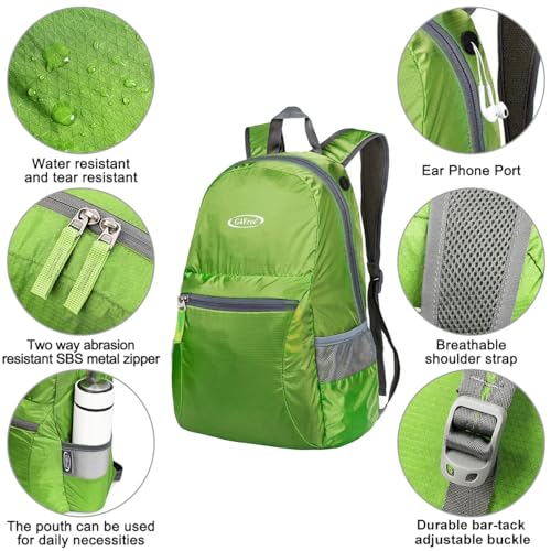G4Free 20L Lightweight Packable Backpack Travel Hiking Daypack Foldable Backpack for Men Women - color: A-green