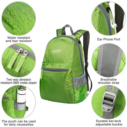 G4Free 20L Lightweight Packable Backpack Travel Hiking Daypack Foldable Backpack for Men Women - color: A-green