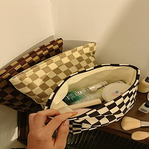 SxoSyo Checkered Cosmetic Bags, Canvas Makeup Bag Purse, Beige | travel toiletry zipper pouch, make up brushes bag, purse organizer pouches - color: Beige, style: Chessboard