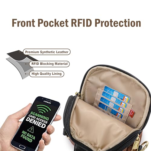 Haytijoe Small Anti Theft Crossbody Bag for Women Faux Leather Lightweight Sling Bags RFID Blocking Fanny Pack for Travel - color: Black Brown