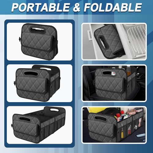 Deosk Car Trunk Organizer for SUV, Car Organizers and Storage with Reinforced Handles, Car Accessories for Women/Men 70L Waterproof Polyester Trunk Organizer(Large, Charcoal) - color: Charcoal, size: Large