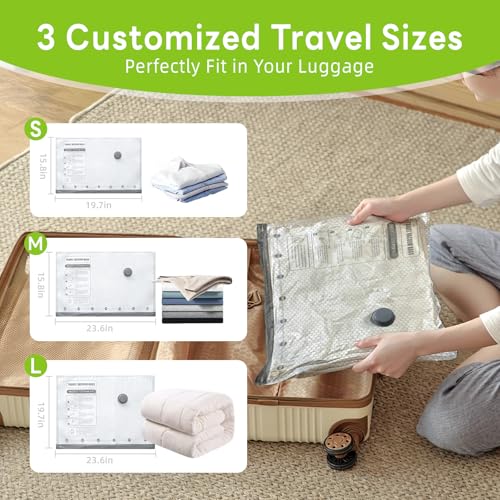 15 Pack Rechargeable Vacuum Seal Bags for Clothing with Electric Pump, Travel Vacuum Bags for Luggage, Space Saver Vacuum Storage Bags, Airtight Compression Bags in 3 Sizes - size: 15 Pack