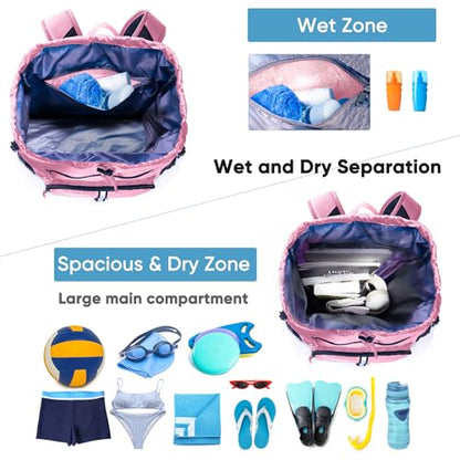Large Beach Backpack Waterproof Sandproof - Customized Oversized Drawstring Pool Bag with Shoe Compartment for Toiletries, Towels, Gym, Travel - color: Light Pink