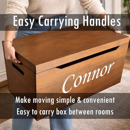 Personalized Engraved Name, Fully Assembled, Solid Wood Storage Trunk with Lid & Handles, Hope Chest, Wooden Box, Bedroom Organizer, Birthday, Gift, Blankets, Clothes, Slow-Close Lid, 30”, Walnut - color: Walnut-Engraved