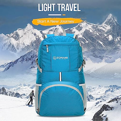 ZOMAKE Lightweight Packable Backpack 35L, Light Foldable Backpacks Water Resistant Collapsible Hiking Bag, Compact Folding Day Pack for Travel Camping(Light Blue) - color: Light Blue