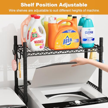 ULIFHOME U16 Upgraded Washer Dryer Stacking Rack for Narrow Laundry Room and Bathroom, Metal Over Washer and Dryer Storage Shelves for Saving Space, 29.5" W x 23.6" D x 53.1" H, Black - color: Black
