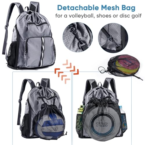 Large Beach Backpack Waterproof Sandproof - Customized Oversized Drawstring Pool Bag with Shoe Compartment for Toiletries, Towels, Gym, Travel - color: Grey