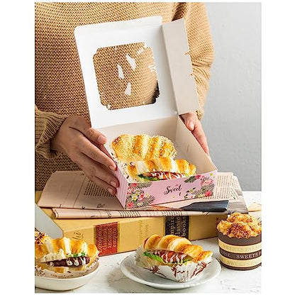 20 Pack Bakery Boxes with Window Small 6x6x2 inch for Cookie, Candy, Pastry, Brownie, Chiffon Cake, Tart, Pie, Waffle (Pink-Flamingo) - color: Pink-Flamingo