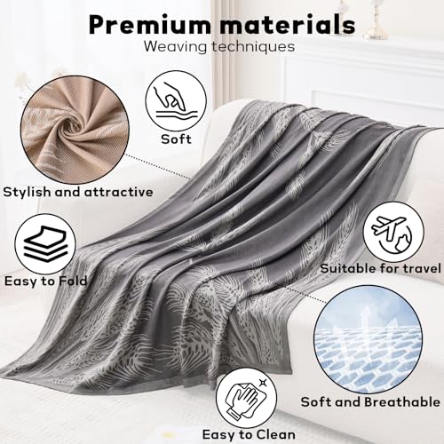 Travel Blanket Airplane - Ultra Soft & Lightweight Knit Design Compact Airplane Blanket,53x72 Inch,Stylish Travel Shawl Wraps for Flights,Office,Home Use,Travel Essentials & Gifts - color: Grey Wheat Print