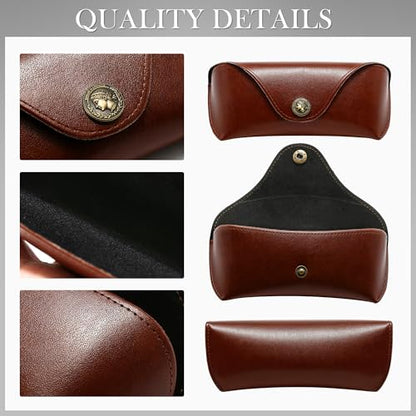 SUNGAIT Vegan Leather Glasses Case Portable Sunglasses Holder Hard Shell Slim Design Travel-Ready - color: Brown