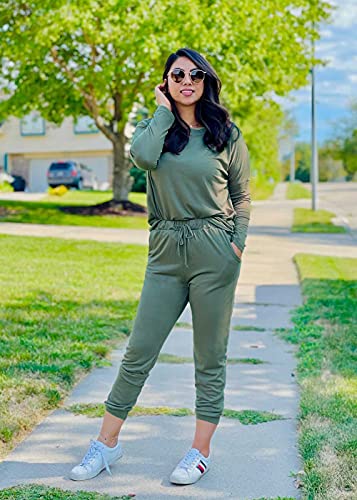 PRETTYGARDEN Women Fall 2 Piece Lounge Outfit Long Sleeve Tops High Waisted Jogger Pants Set Spring Travel Clothes Tracksuit - color: Light Green, size: XX-Large