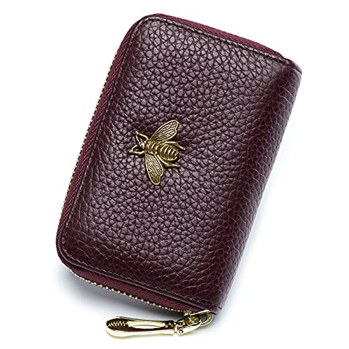 imeetu RFID Credit Card Holder, Small Leather Zipper Card Case Wallet for Women - color: Lite - Purple Coffee, size: Lite