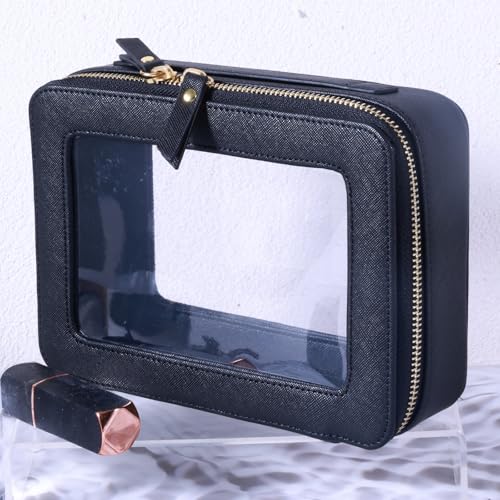 SANHECUN Toiletry bag waterproof cosmetic organizer with handle lagre opening for travelling car organizers(Black) - color: Black
