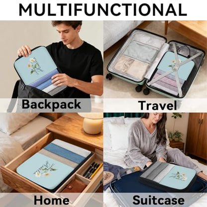 Custom 6 Set Compression Packing Cubes for Travel, Personalized Lightweight Luggage Organizer Bags with Birth Flower, Expandable Large Expandable Packing Organizer, Blue Pinks Purple - color: Light Blue