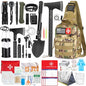 Survival Kit, 262Pcs Survival Gear and Supplies with First Aid Kit Pouch and Crossbody Bag, Emergency Kit with Tent, Camping Axe Hammer, Survival Shovel w/Pick, Bug Out Bag Gifts for Men Women - color: Brown