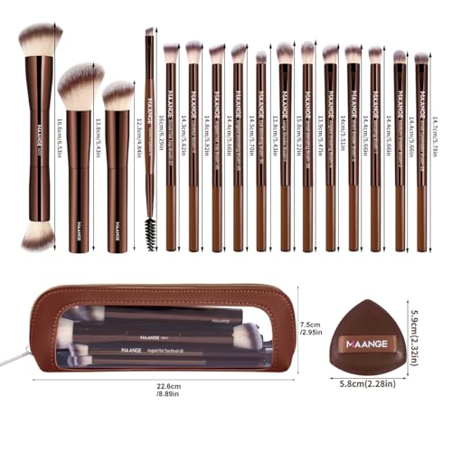 MAANGE Makeup Brush Set 19 PCS Travel Makeup Brushes Eyeshaowder Powder Concealers Foundation Professional Make Up Brush Set with Case (Coffee) - color: Coffee
