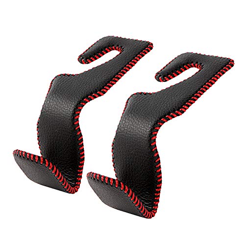 AMVOYOA Car Headrest Hook, Leather Vehicle Back Seat Hanger Storage for Purse Groceries Bag and More, Black&Red, Pack of 2 - color: Black&Red, size: 2 Pack