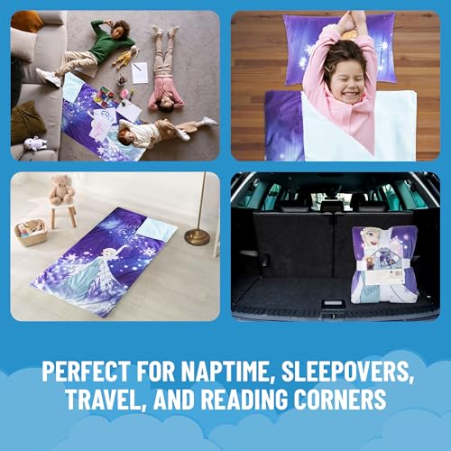 Jay Franco Kids Slumber Bag and Pillow - 54 x 27 Inch Comfy Indoor Sleeping Bag for School and Sleepovers, 2 Piece Set, Purple - Frozen - color: Purple - Frozen