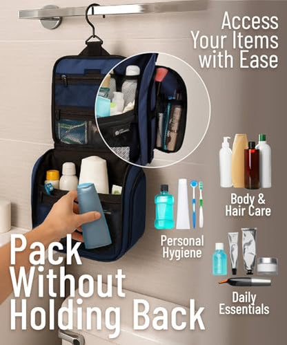 D&D Wanderlust D&D Hanging Travel Toiletry Bag for Men and Women – Cosmetics, Makeup and Toiletries Organizer Kit with 10 Compartments - color: Oxford Blue