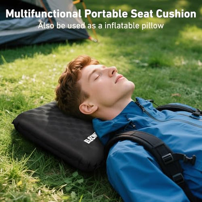 Inflatable Seat Cushion, Self Inflating Memory Foam Portable Stadium Seat Cushions for Bleachers Lightweight Camping Comfort Airplane Cushion for Long Flights Outdoor Events