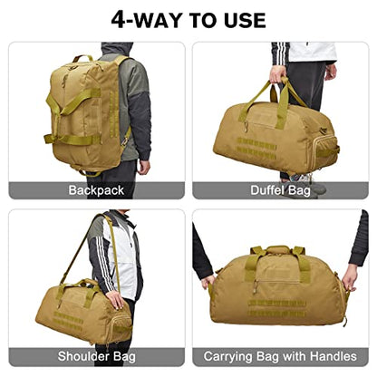 G4Free 70L Large Tactical Duffle Bag Men Sports Gym Backpack with Shoes Compartment Military MOLLE Duffel Backpack (Brown) - color: Brown