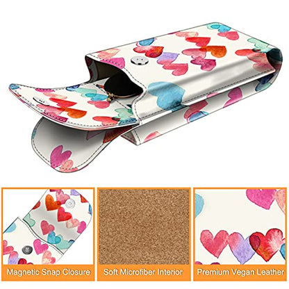 FINTIE Double Glasses Case with Carabiner Hook, Portable Vegan Leather Eyeglass Case Anti-scratch Sunglasses Pouch - color: Raining Hearts