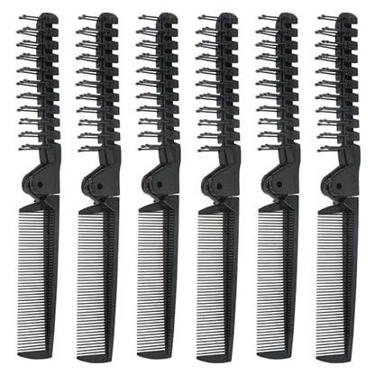 12 PCS Travel Foldable Brush Comb, Plastic Folding Hair Comb, Double Headed Hair Brush Hairdressing Tools for Men Women (Black) - size: 12 PCS
