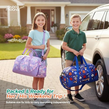 Choco Mocha Kids Duffle Bag, Girls Butterfly Overnight Travel Bags for Kid with Shoes Compartment, Large Weekender Bag for Sleepover, Purple - color: Butterfly Purle