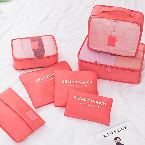 7 Set Packing Cubes Packing Organizers Travel Luggage Packing Organizers with Shoes Bag for Suitcase, Watermelon Red - color: Watermelon Red