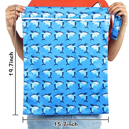 Shappy 2 Pack Large Travel Laundry Bags, Large Wet Dry Waterproof Dirty Clothes Bag for Suitcase, Swimsuit Beach Gym College Dorm Wet Bag(Shark) - style: Shark