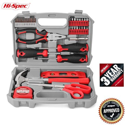 Hi-Spec Tool Set Kit, Red Household First Tool Kit and Starter Tool Set for Home and Office, Compact Easy Carry Toolbox - color: Red