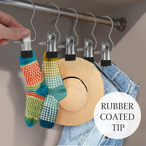 50PCS Space-Saving Clothespin, Portable 360° Rotating Stainless Steel Hanging Hook Clips Towel Clips,Laundry Hooks Hanging Clips with Clips for Home and Travel, Black - color: Black