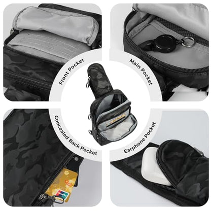 VADOO Sling Bag, Crossbody Bag with Zipper Lock, RFID Blocking & Water Resistant for Men and Women - color: Camouflage Black