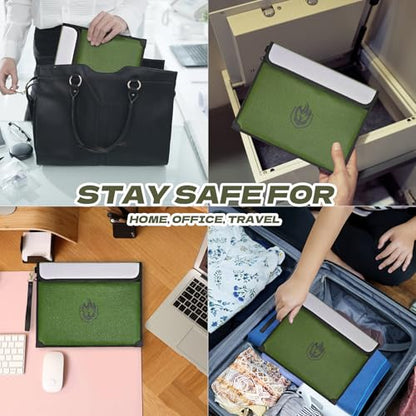 2 Pockets Fireproof Document Bag 6200°F, 10 Layers Waterproof Fireproof Money Bag for Cash with Reflective Strip, Heat Insulated Waterproof Document Holder Pouch, Fire Safe Storage (Green) - color: Green