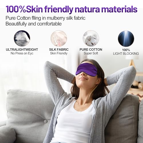 Sleep Mask, Silk Eye Mask for Sleeping with Adjustable Strap, Blindfold Eyeshade for Men & Women, Comfortable & Soft Eye Cover Eyeshade for Night Sleep (Dark Purple) - color: Dark Purple