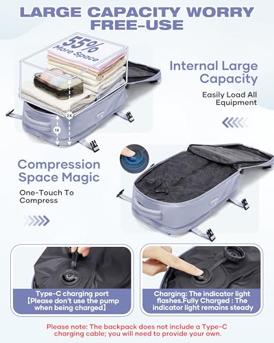 Vacuum Seal Travel Backpack Built-in Pump,Air Compression System Vacuum Vacpack Backpack Travel Bag for Women Men Carry On Suitcase Luggage Laptop Airlines Approved Daypack Space Saver Bags Purple - color: A2-purple