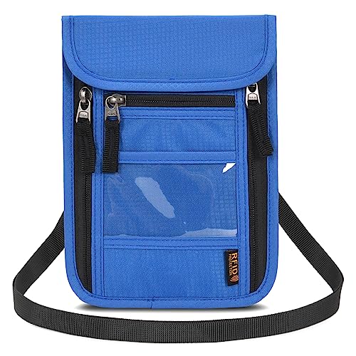 Neck Wallet Lightweight RFID Blocking Waterproof Travel Pouch Passport Wallets for Women Men - color: B-Deep blue