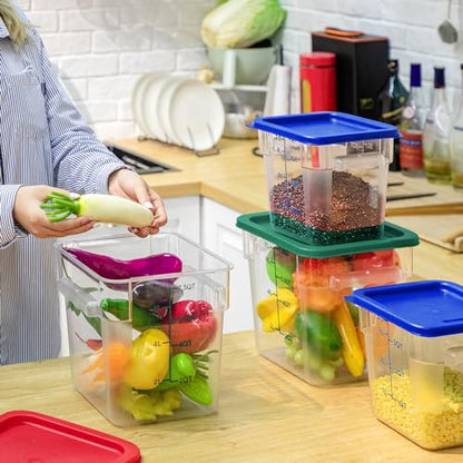 Lallisa 4 Pcs 8qt & 4qt Clear Food Storage Containers with Lids Handles and Scales, Stackable Plastic Square Food Storage Containers for Dough Proofing Baking Kitchen Restaurant(Blue, Green) - color: Blue, Green