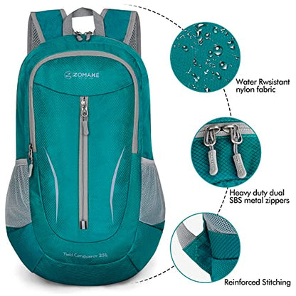 ZOMAKE Ultra Lightweight Packable Backpack 25L, Foldable Hiking Backpacks Water Resistant Small Folding Daypack for Travel(Lake Green) - color: Lake Green