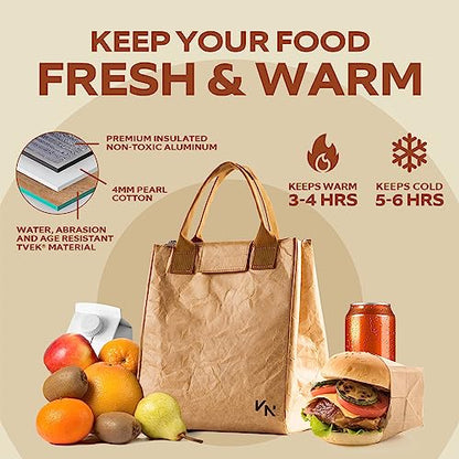 VonNova Women’s Insulated Lunch Bag with Premium 4mm Cooler Insulation, Cute Large 7L Lunch Tote for Office, Durable Small Lunch Box for Women, Stylish Lunchbox for Adults, Teens, Nurses, Teachers - color: Classic Brown